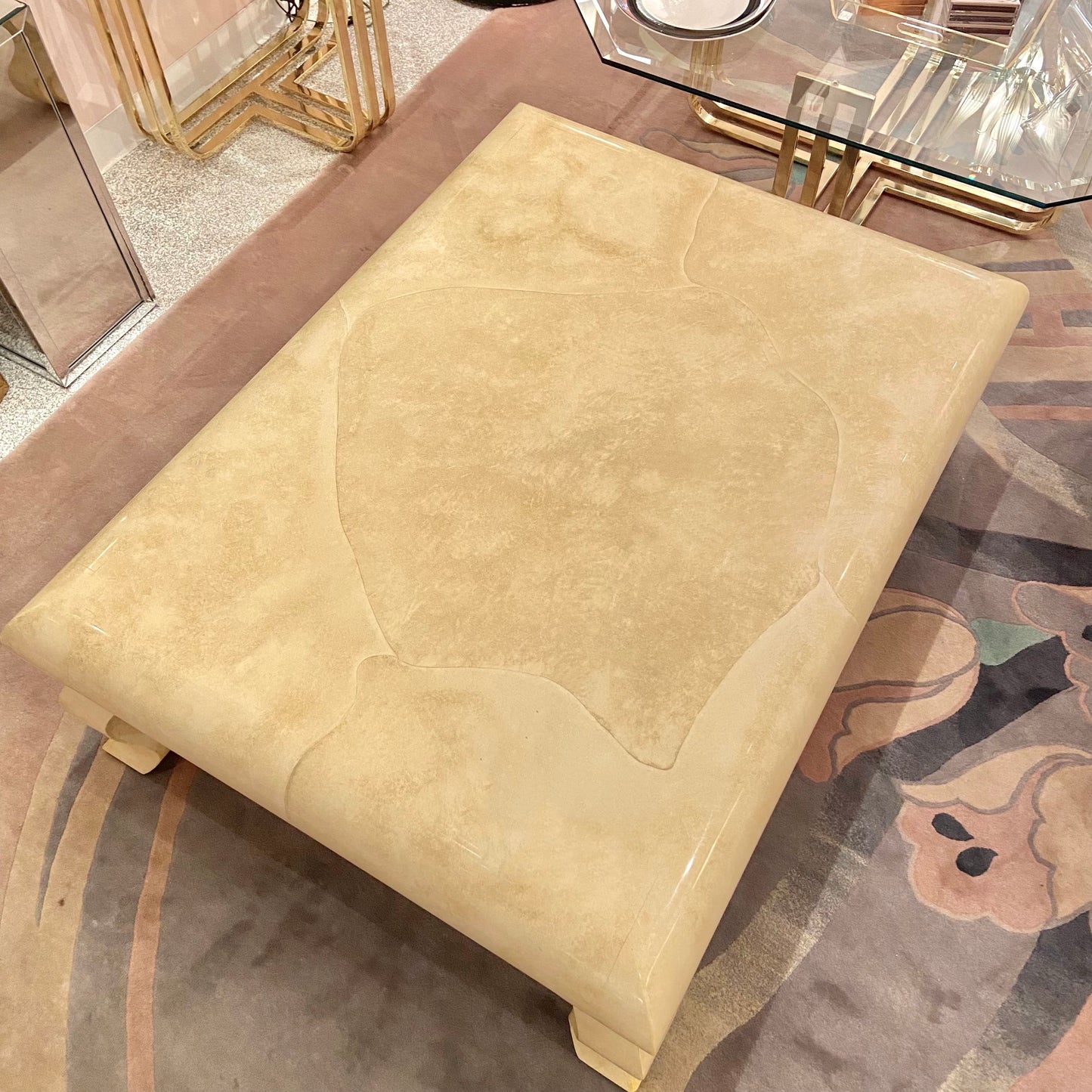 Vintage Faux Goatskin Lacquer Wavy Leg Coffee Table