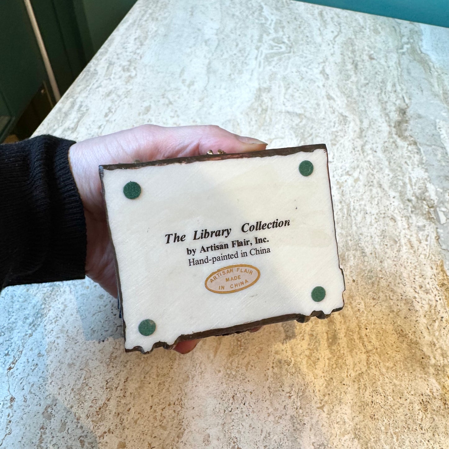 Vintage Ceramic Library Book Trinket Box