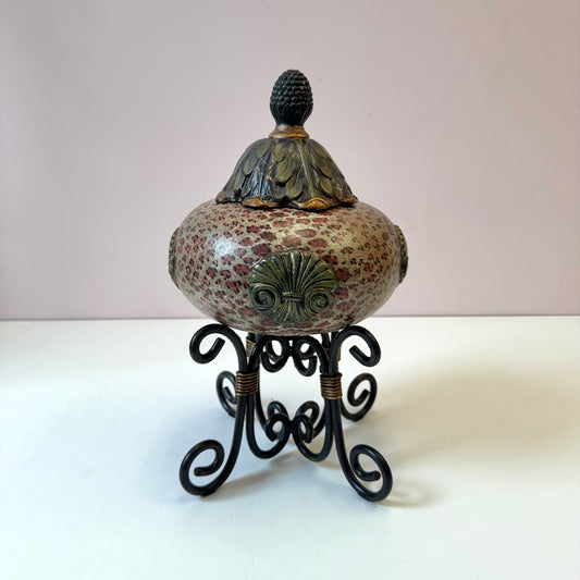 Vintage Decorative Leopard Pattern Box with Finial Lid by John Richard