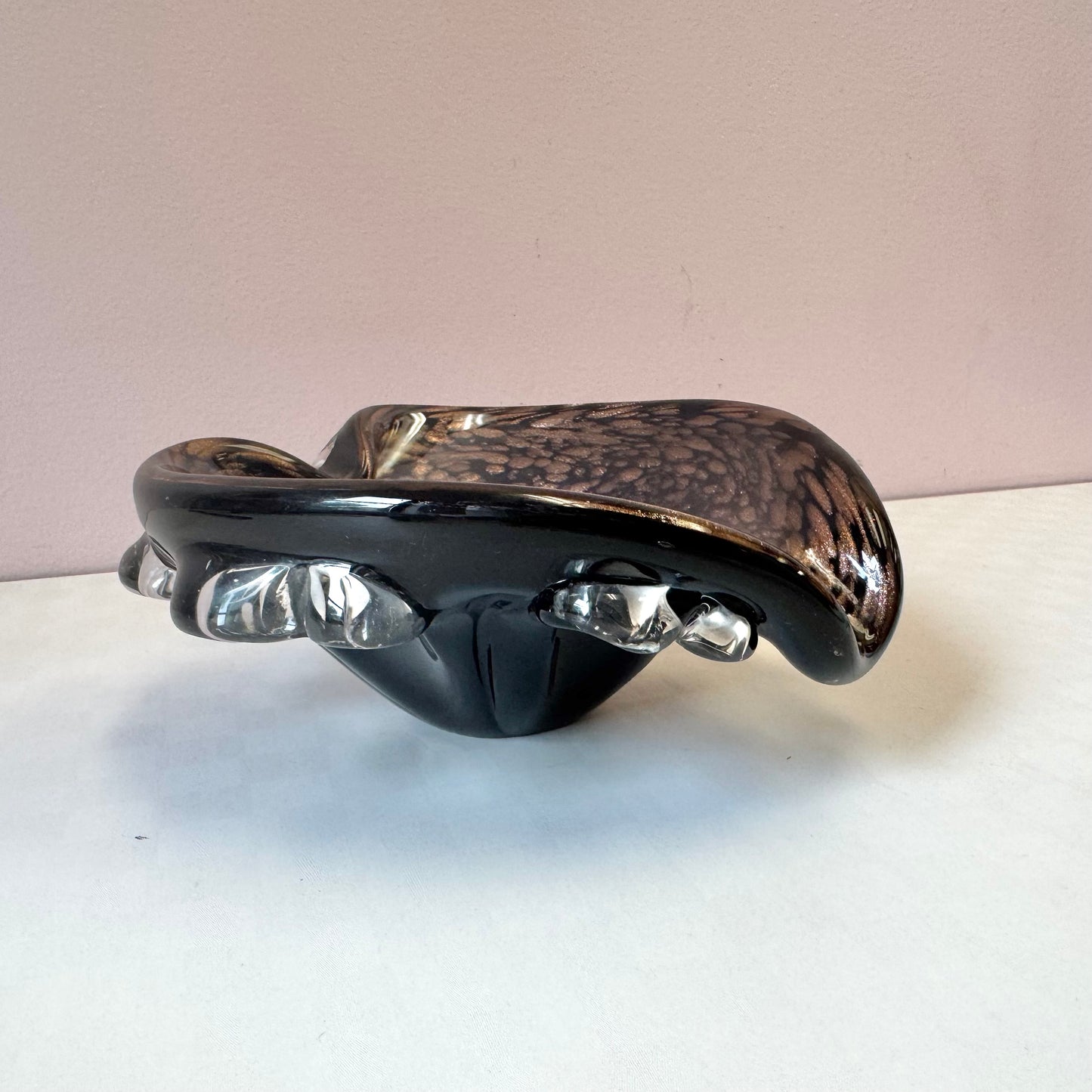 Vintage Black and Metallic Copper Murano Glass Bowl