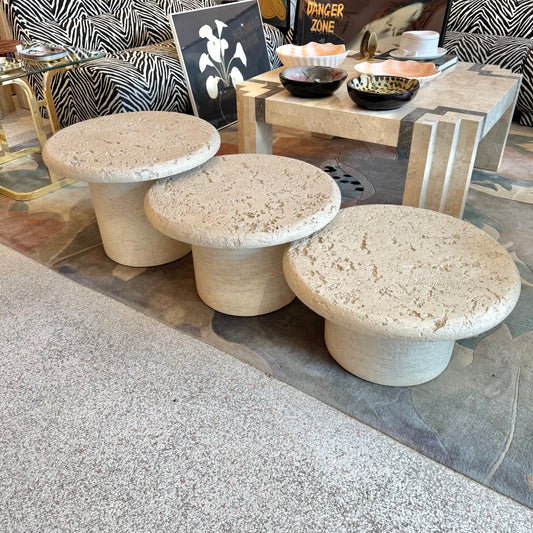 Set of 3 Vintage Faux Travertine Nesting Mushroom Tables