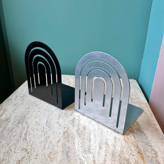 Pair of Vintage Silver and Black Spectrum Arch Metal Bookends