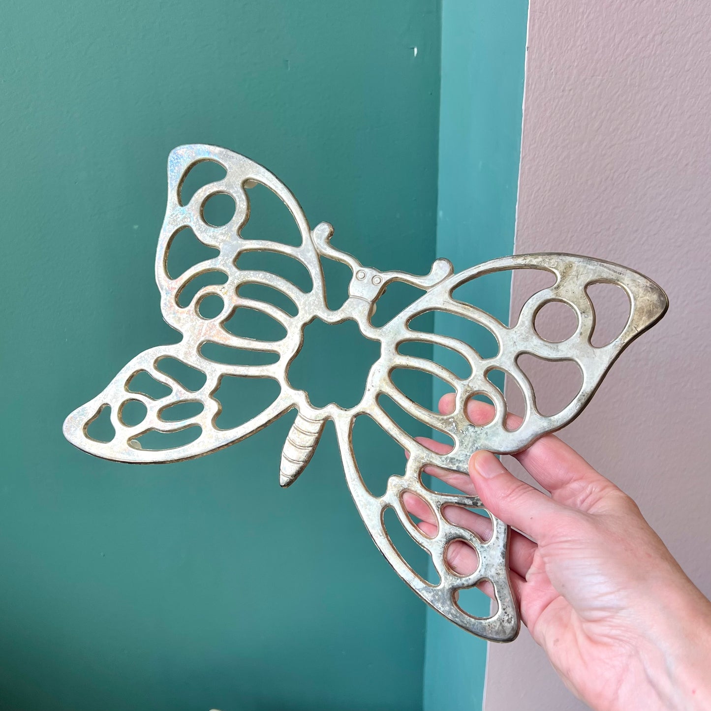 Vintage Silver Plated Butterfly Trivet by Leonard