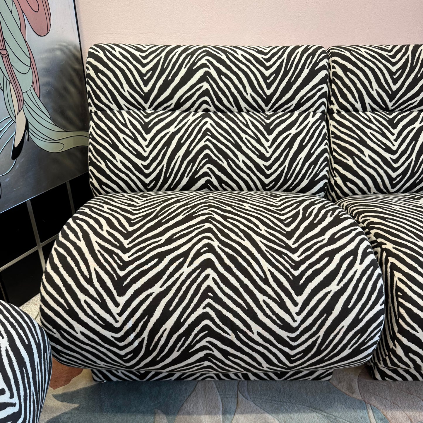 Vintage Zebra Modular Sectional Sofa/Slipper Chair Sold Per Piece