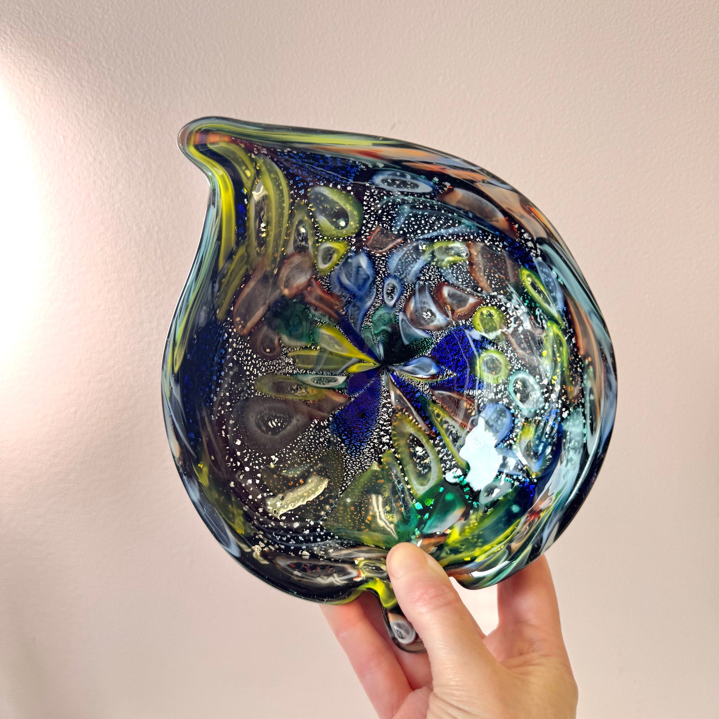 Vintage Black and Silver Leaf Millefiori Murano Glass Bowl