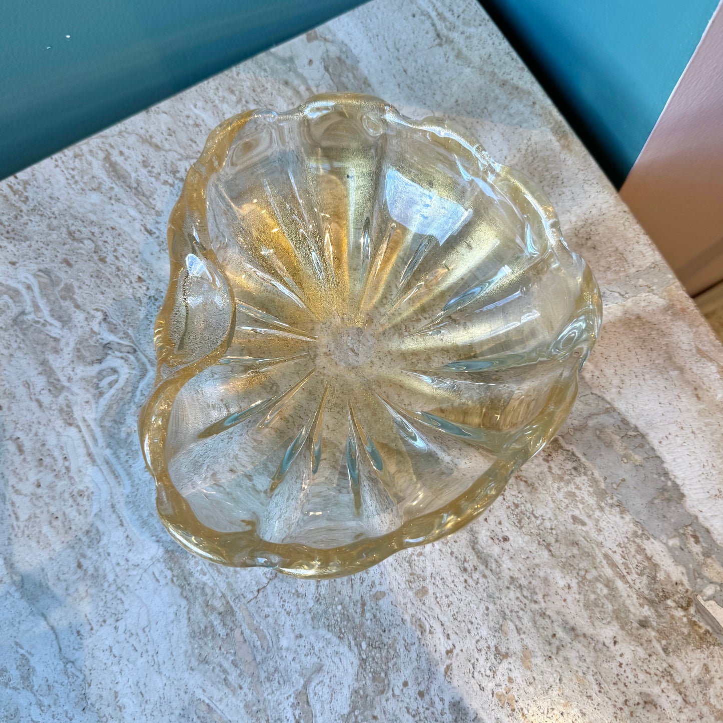 Vintage Clear Glass Ashtray/Bowl with Gold Leaf Flecks