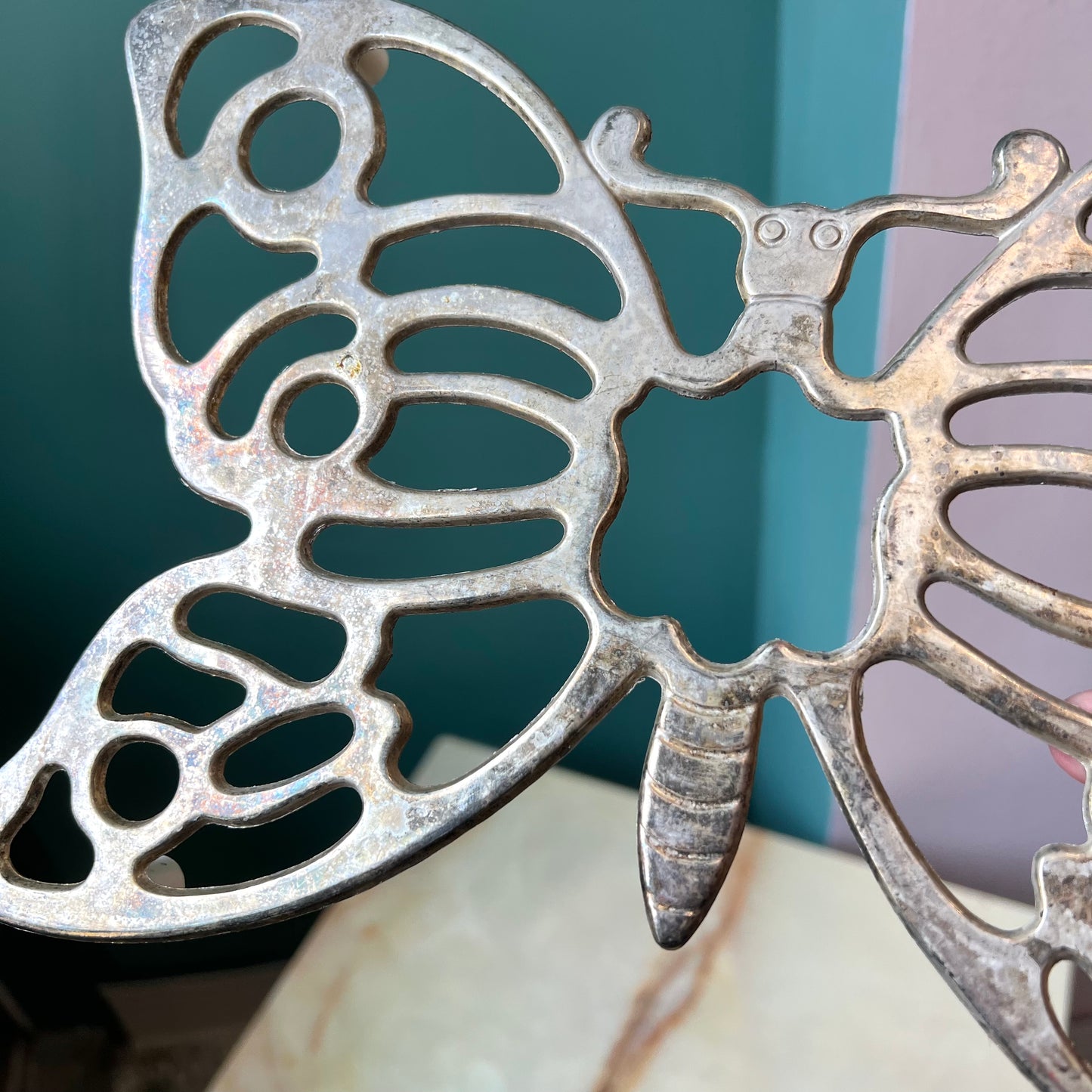 Vintage Silver Plated Butterfly Trivet by Leonard