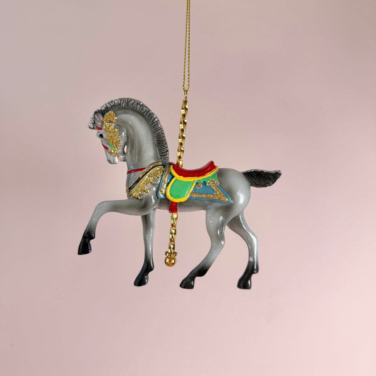 Resin Grey Carousel Horse Ornament