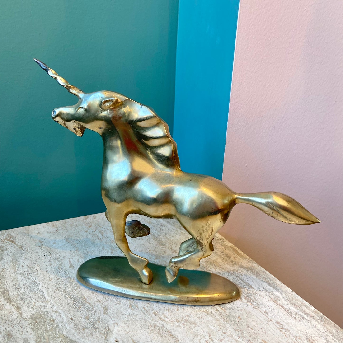 Vintage Brass Running Unicorn Figurine