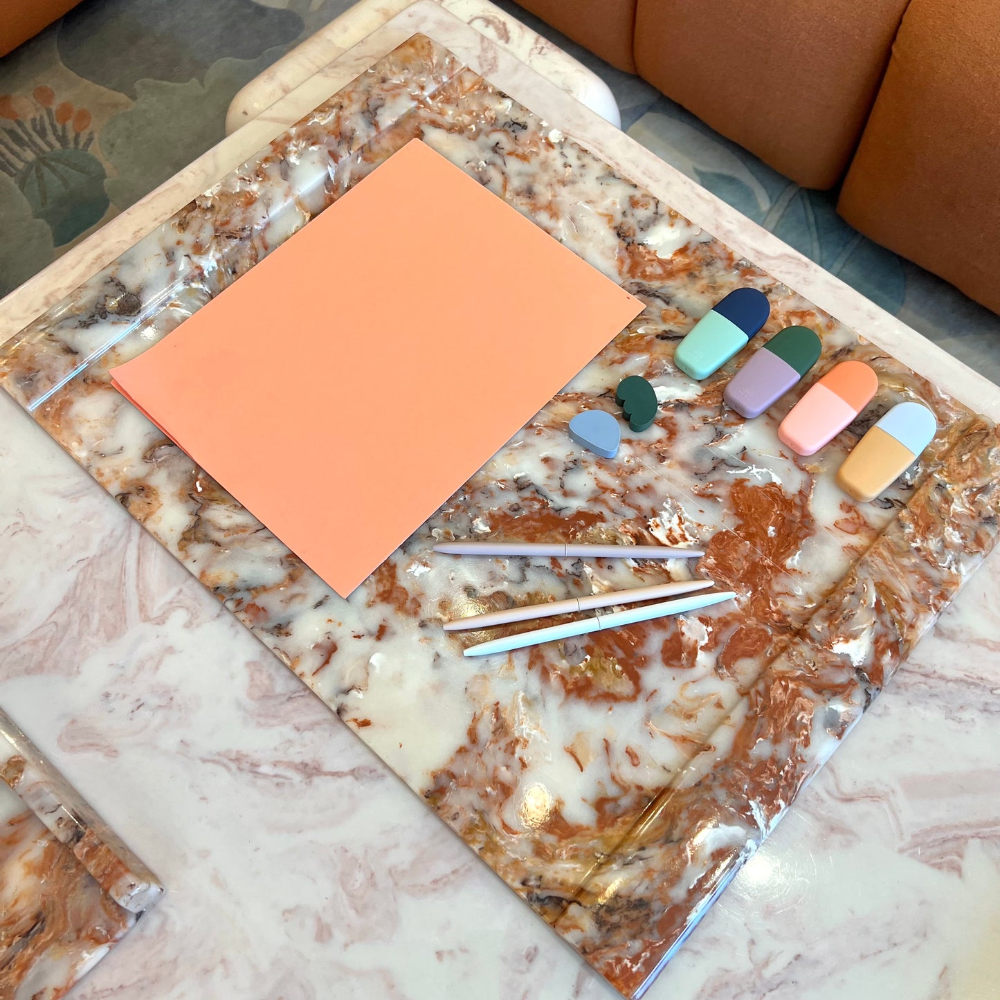 Vintage Faux Marble Resin Desk Tray