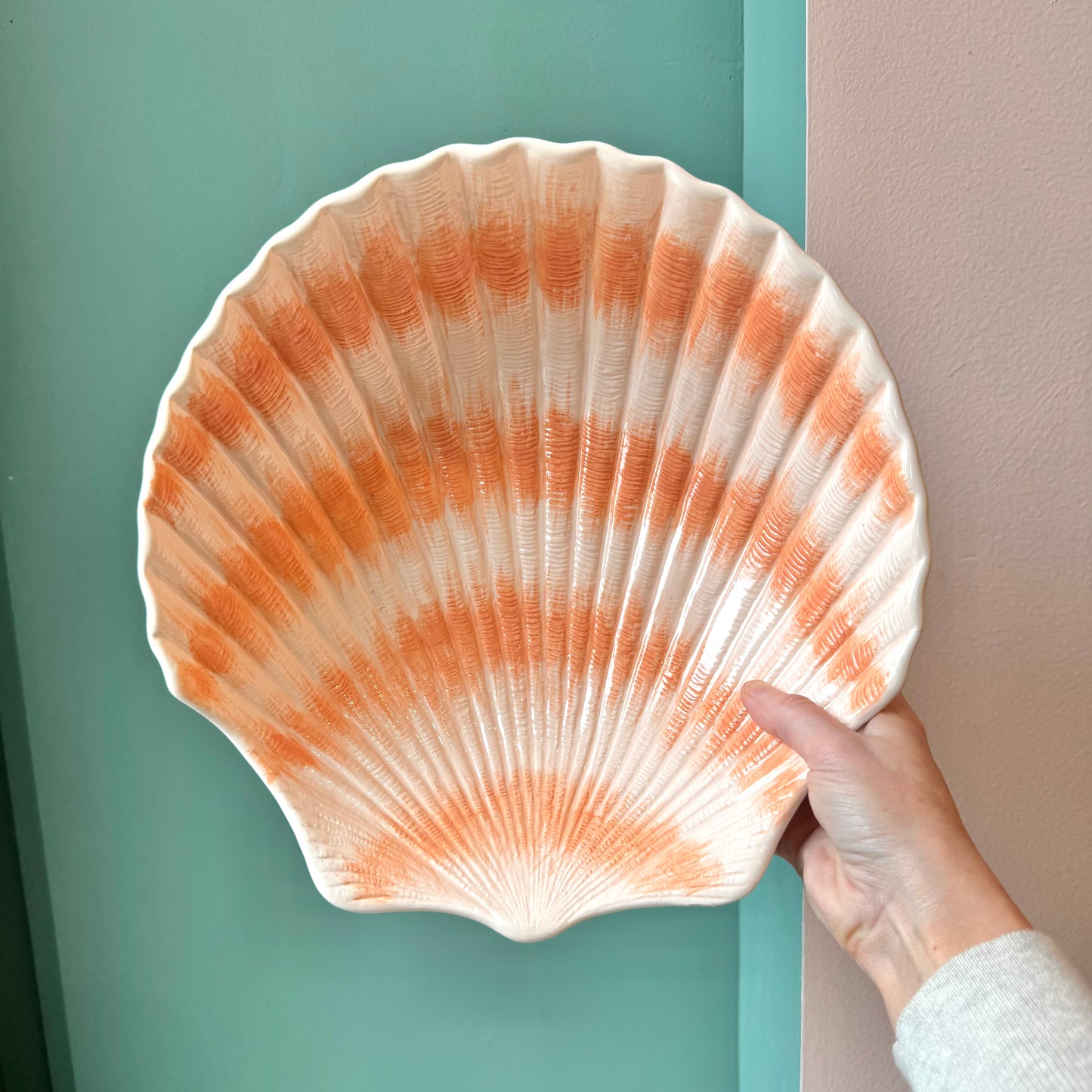 Vintage Large Hand Painted Clam Shell Serving Bowl by Cardinal Inc.