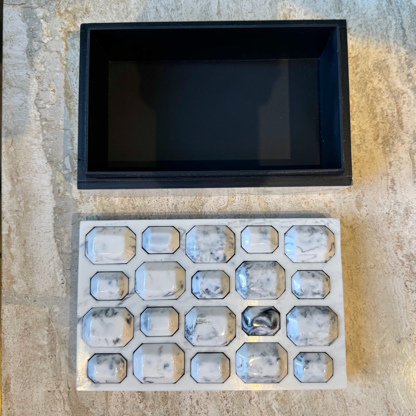 White Marbled Resin Box with Decorative Gem Lid
