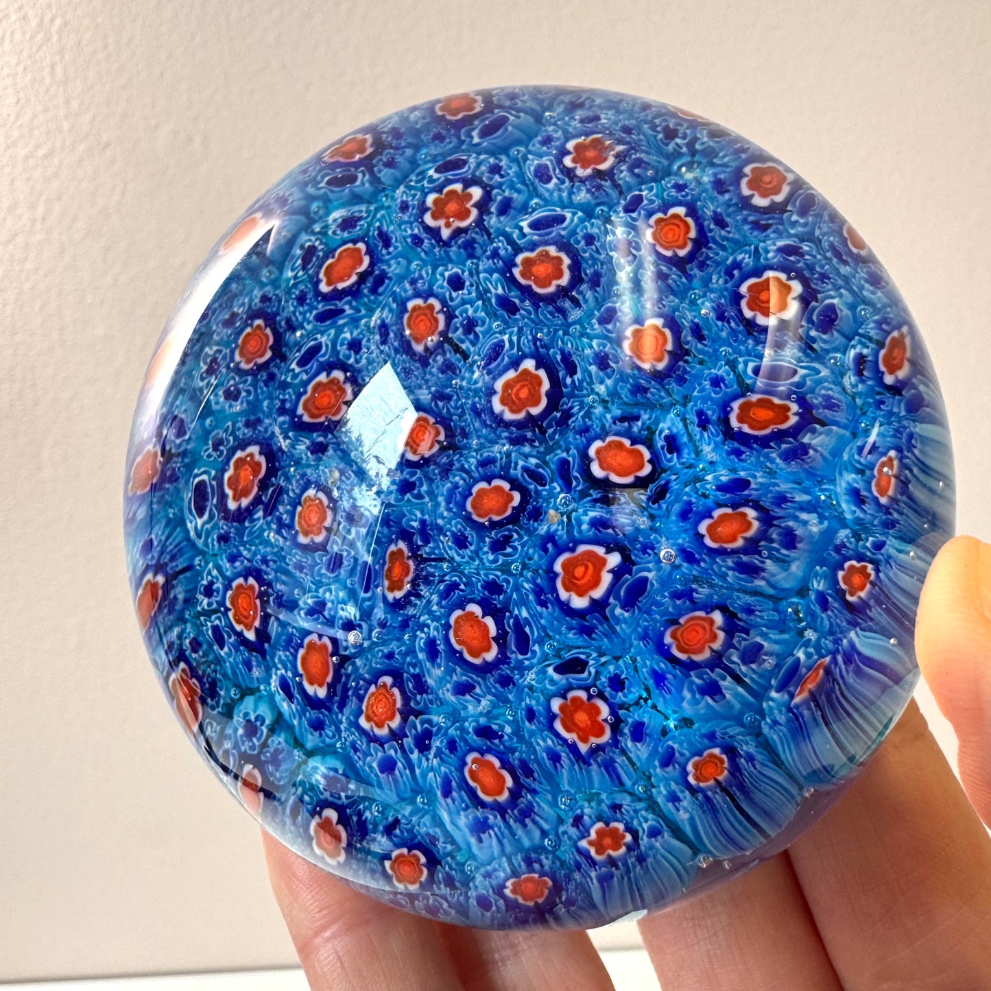 Vintage Blue and Red Millefiori Paperweight