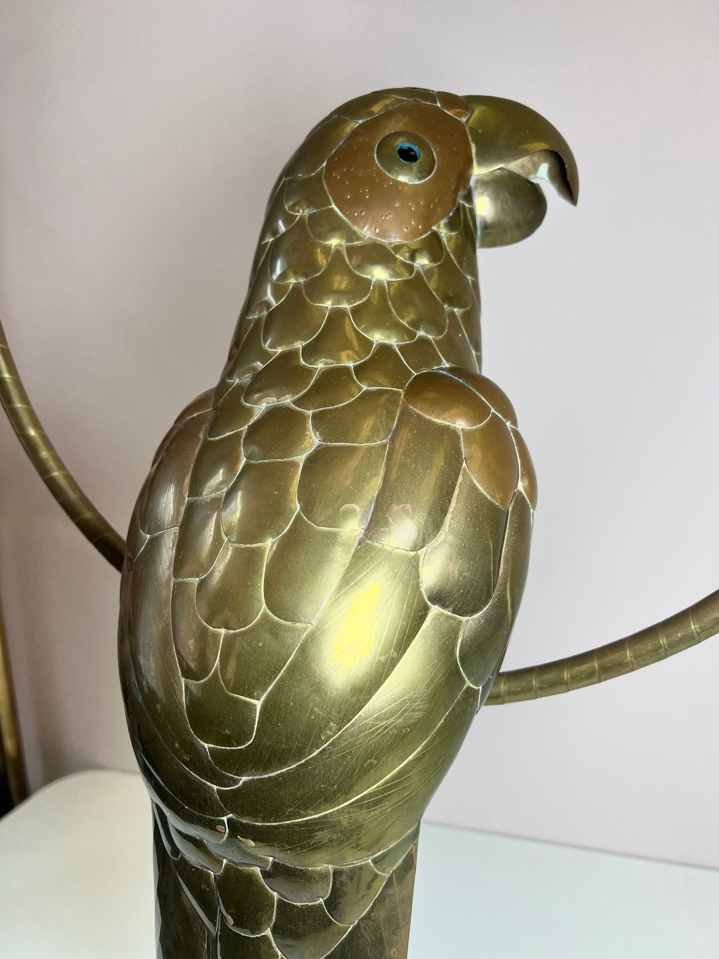 Mid Century Brass and Copper Parrot Bird Sculpture Attributed to Sergio Bustamante