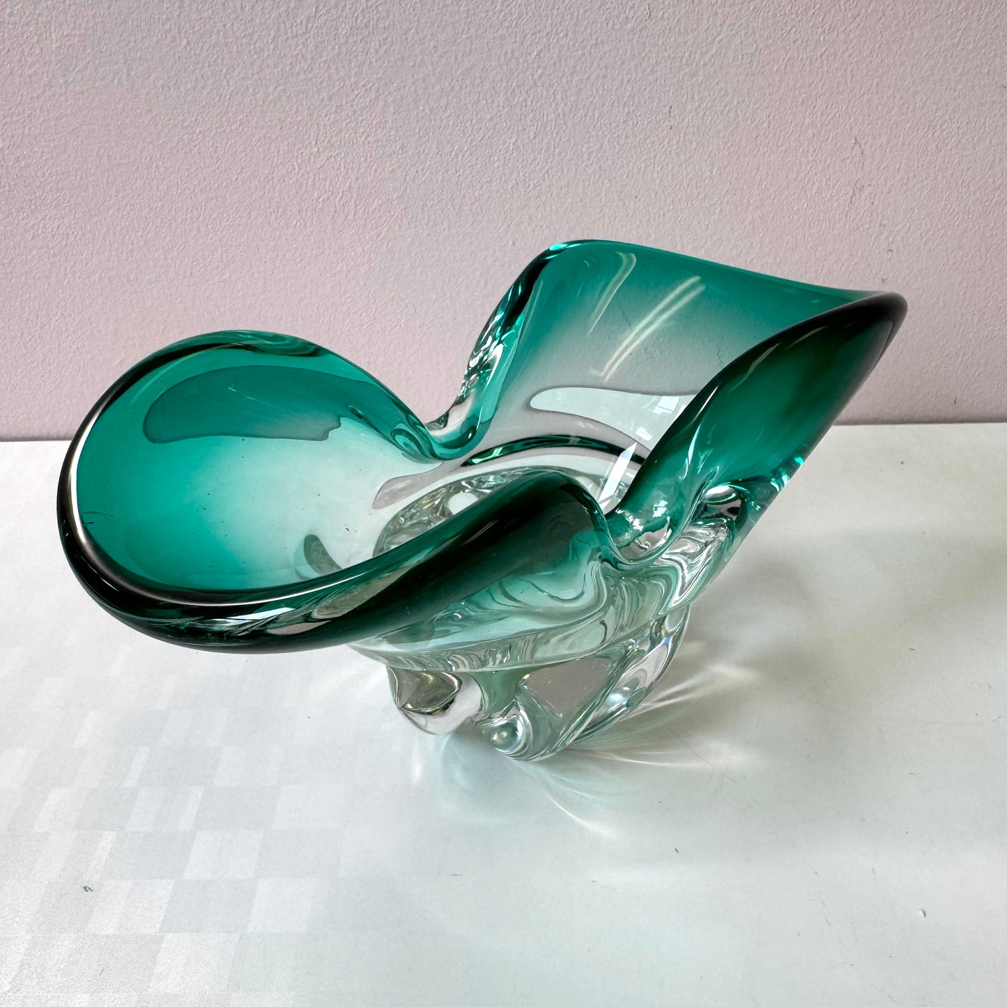 Vintage Aqua Green Chunky Murano Glass Bowl