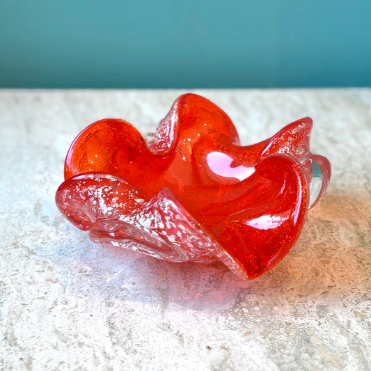 Vintage Orange and Silver Fleck Murano Glass Bowl
