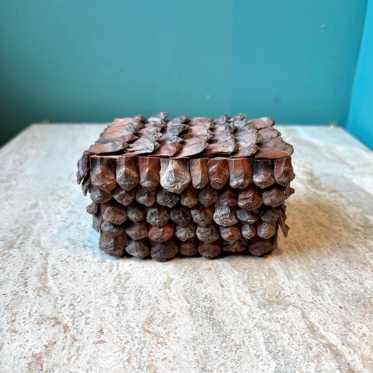 Vintage Tramp Art Pine Cone Box