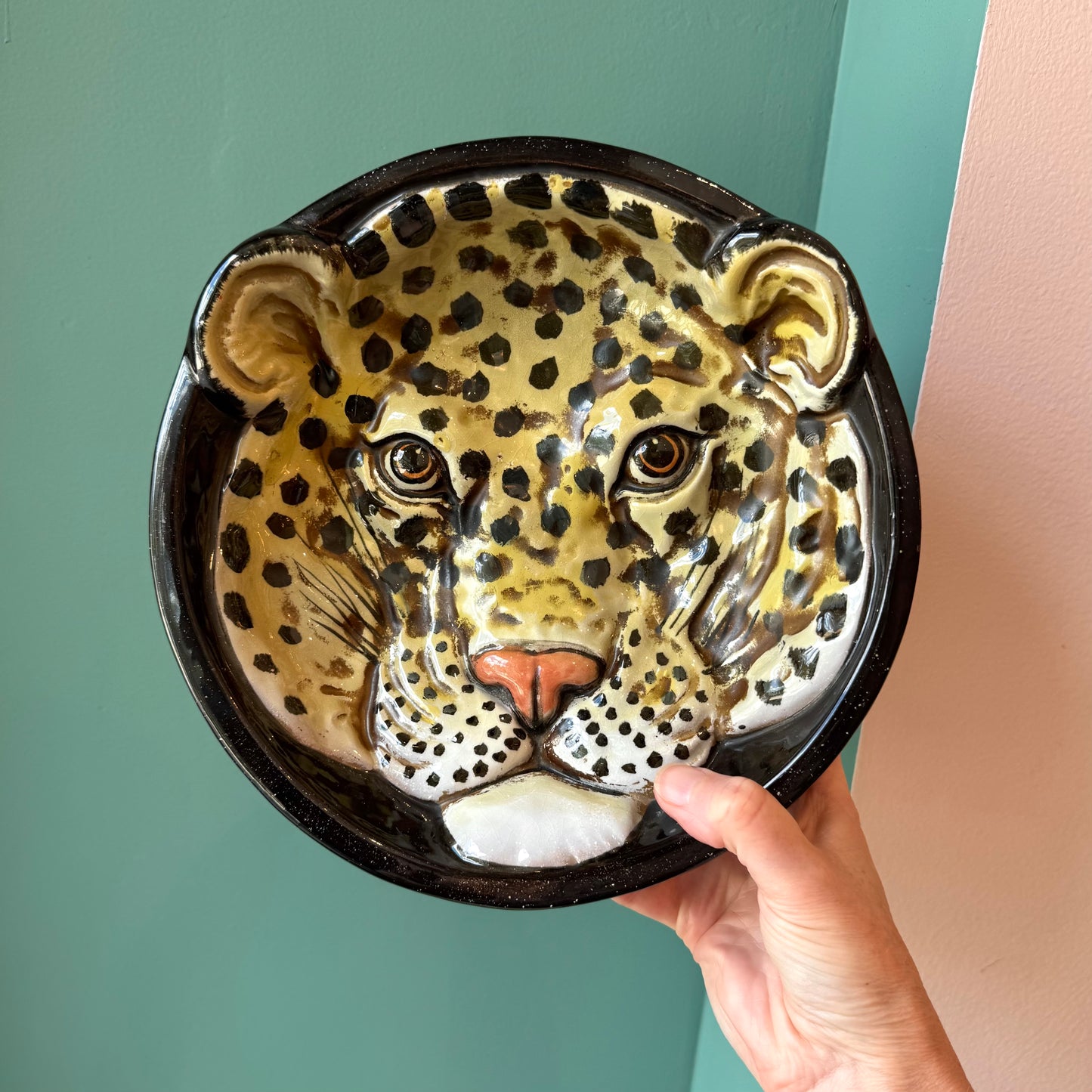 Vintage Italian Terracotta Leopard Head Bowl/Catchall