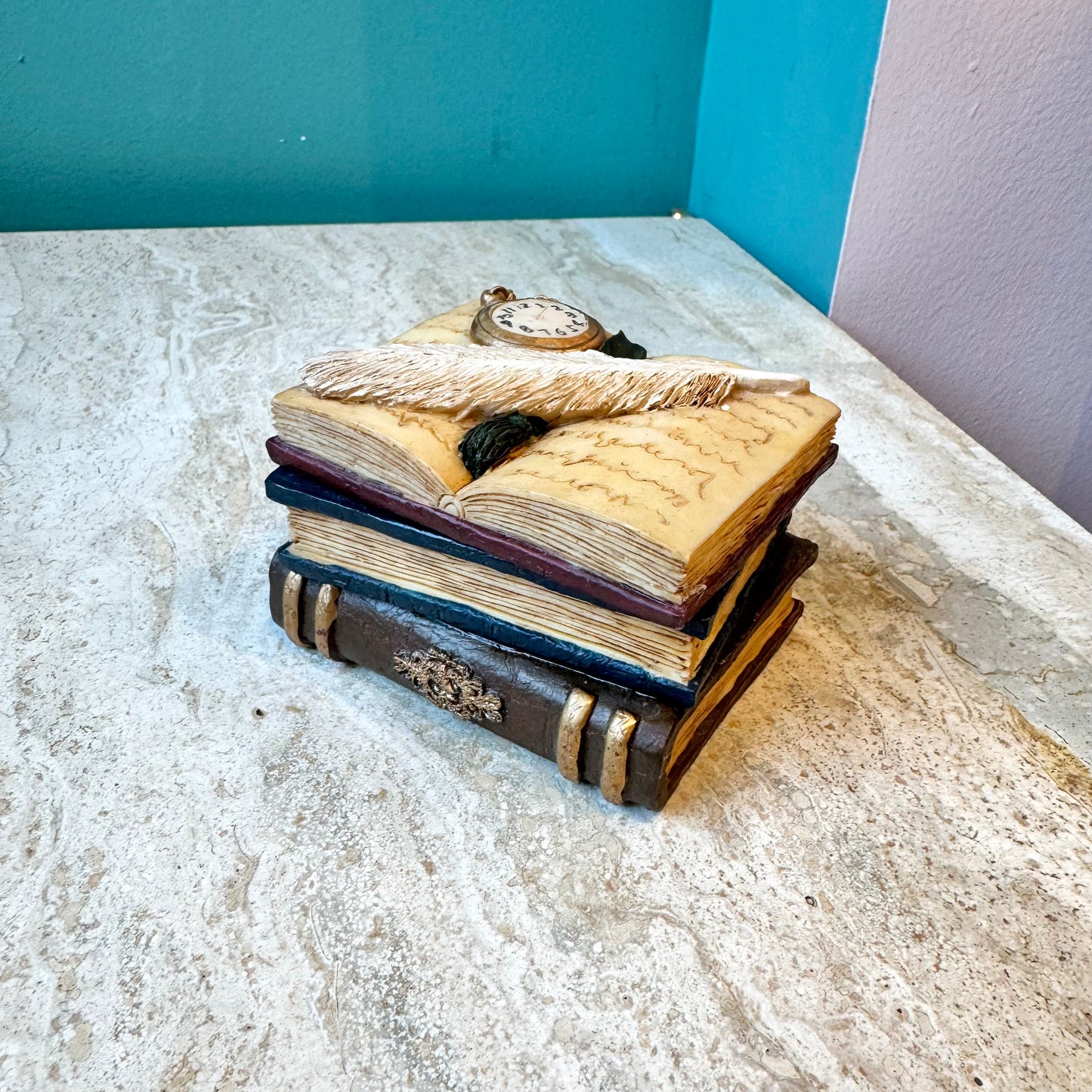 Vintage Ceramic Library Book Trinket Box