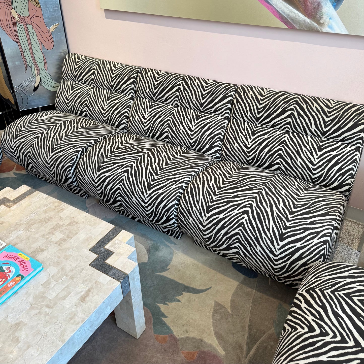 Vintage Zebra Modular Sectional Sofa/Slipper Chair Sold Per Piece