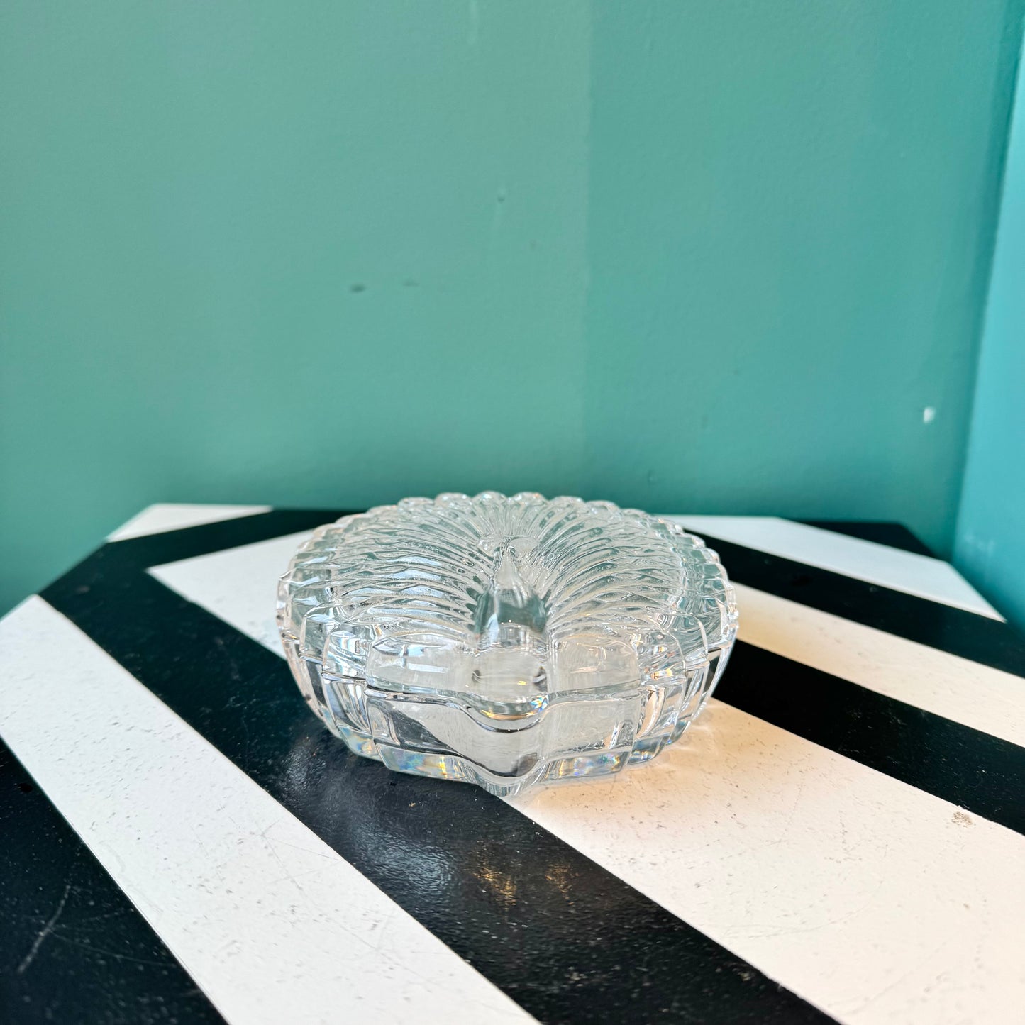 Vintage Mikasa Glass Peacock Jewelry Box