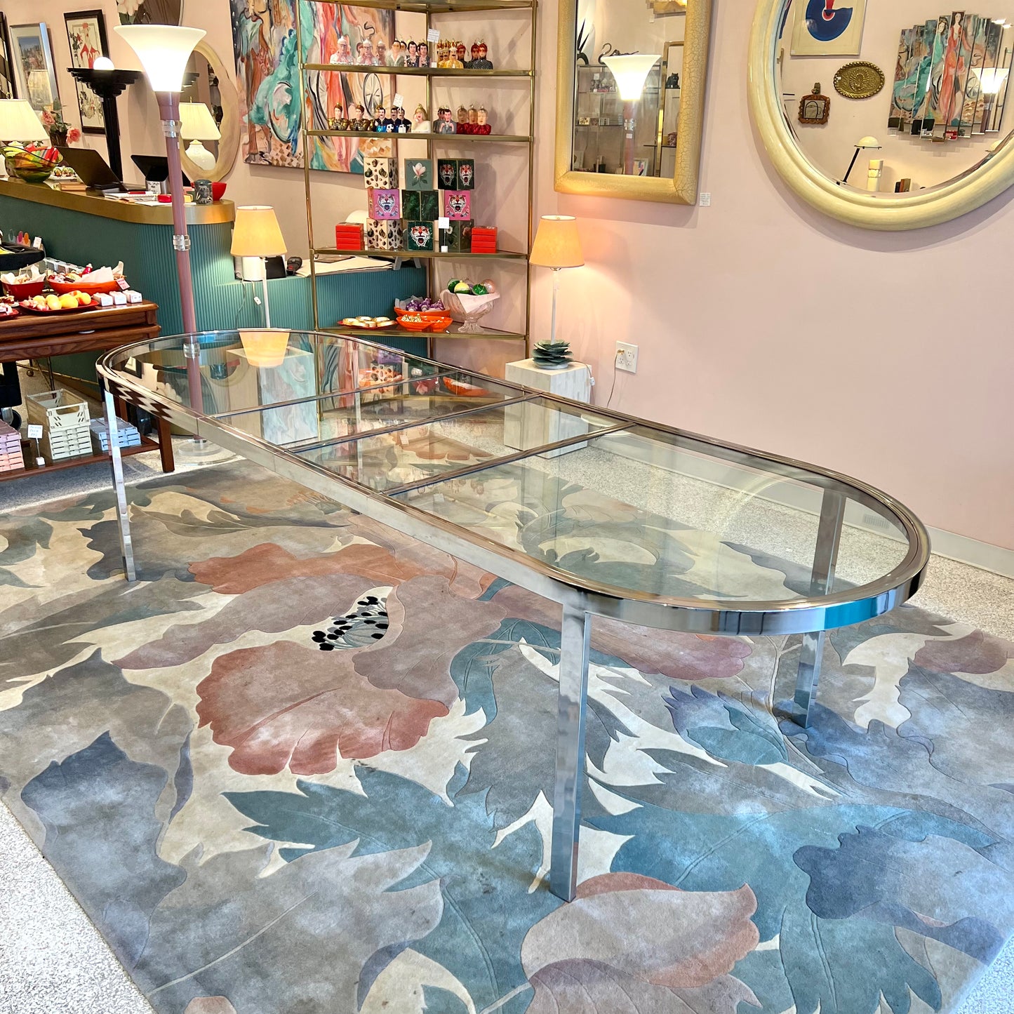 1980's Extendable Chrome and Glass Oval Dining Table by Design Instititute of America
