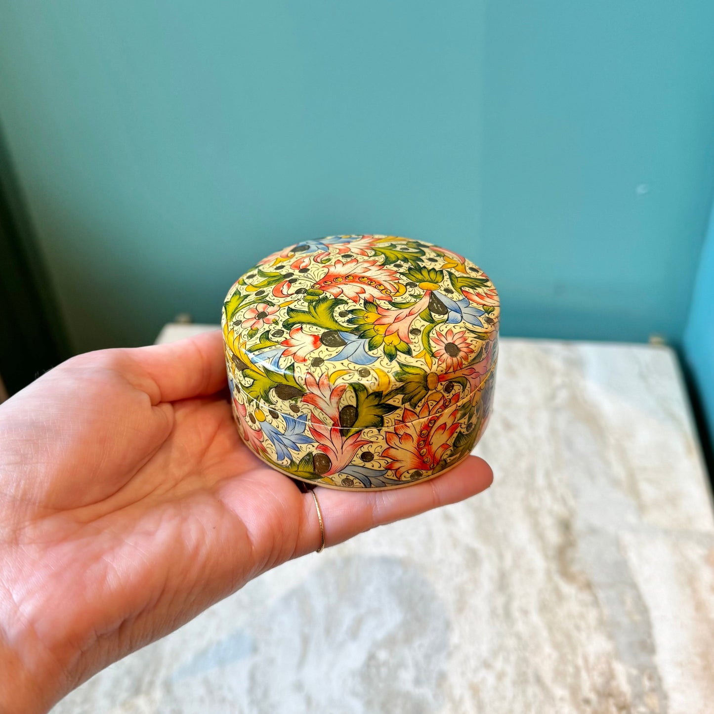 Vintage Paper Mache Floral Trinket Box