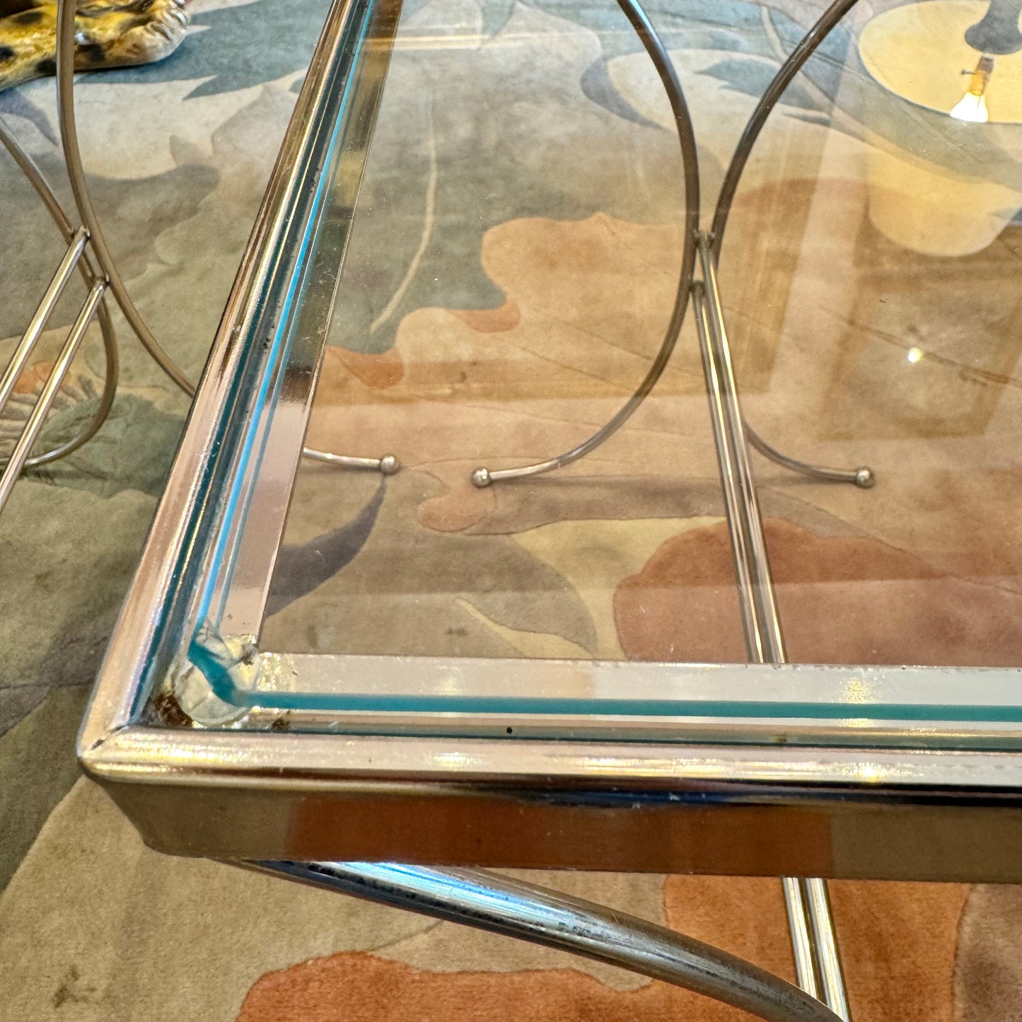 Pair of Vintage Chrome and Glass Nesting Side Tables