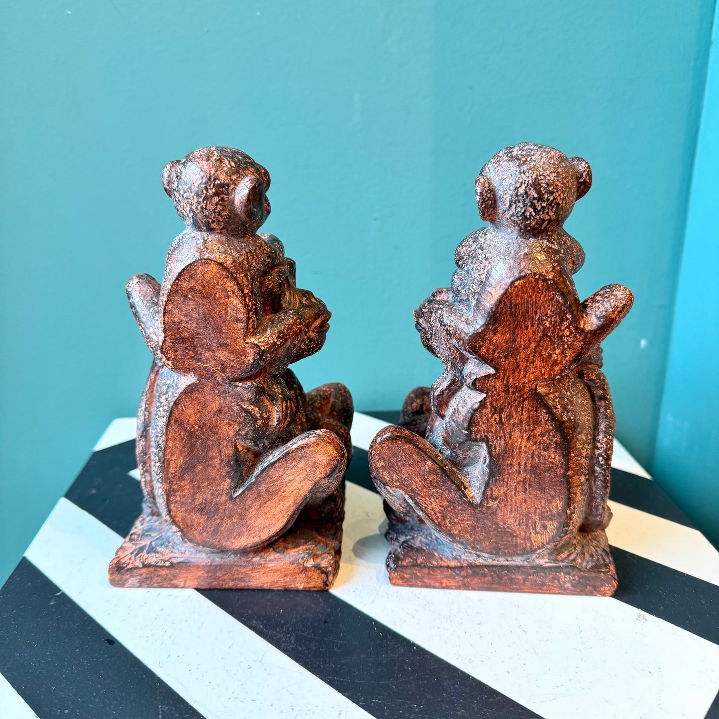 Pair of Vintage Resin Monkey Family Bookends