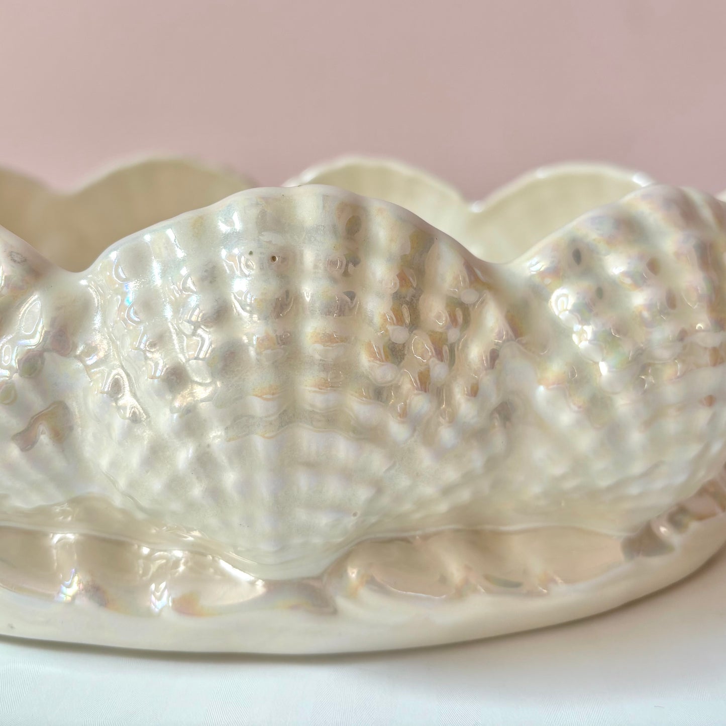 Vintage Opalescent Ceramic Shell Planter Bowl