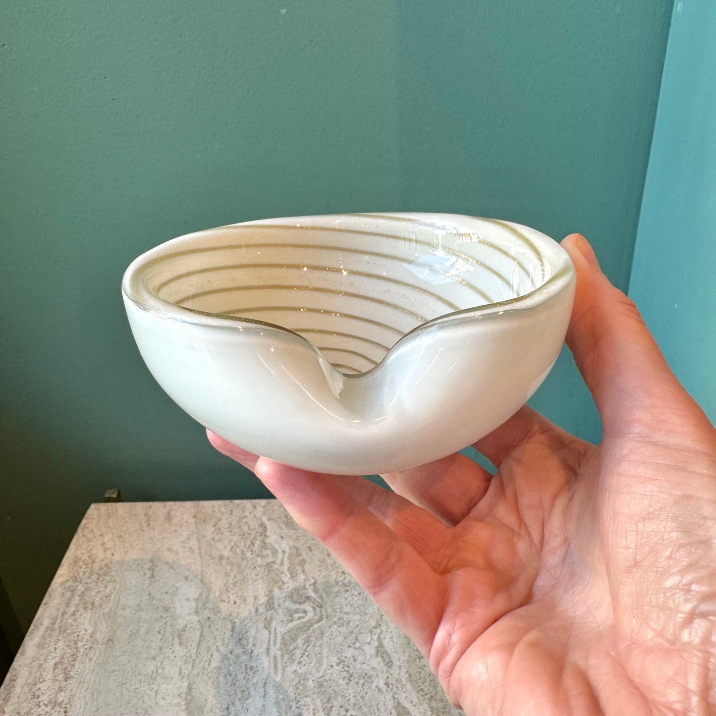 Vintage White and Gold Swirl Murano Glass Ashtray/Bowl