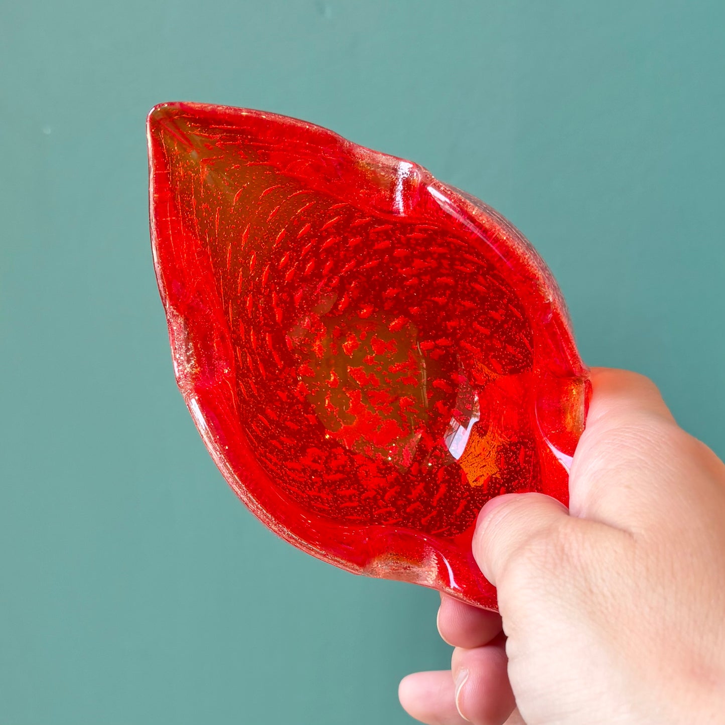 Vintage Small Red Bullicante Murano Glass Ashtray