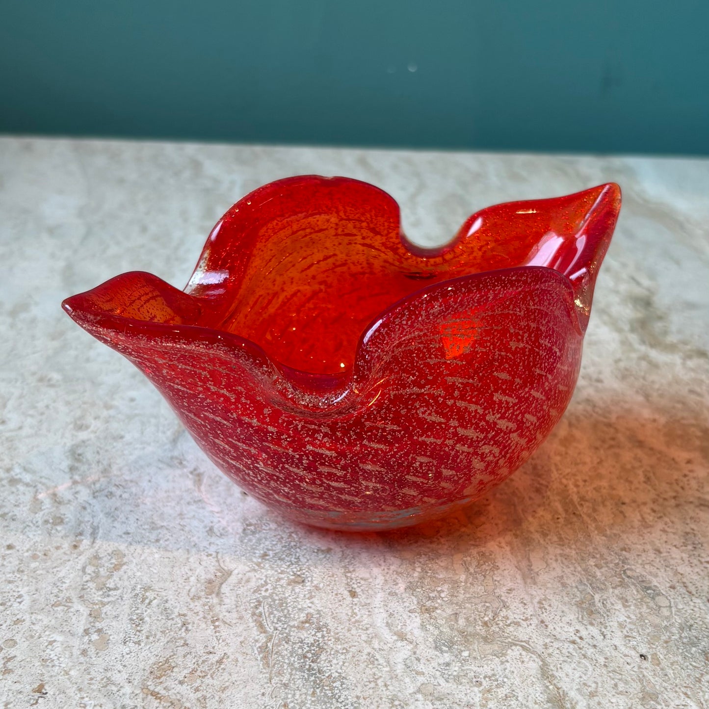 Vintage Small Red Bullicante Murano Glass Ashtray
