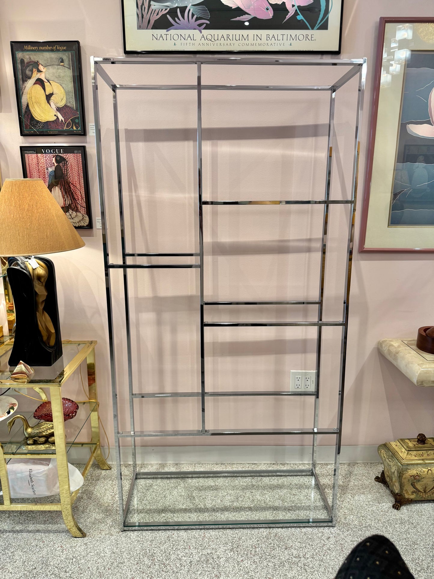 Vintage DIA Style Chrome and Glass Etagere