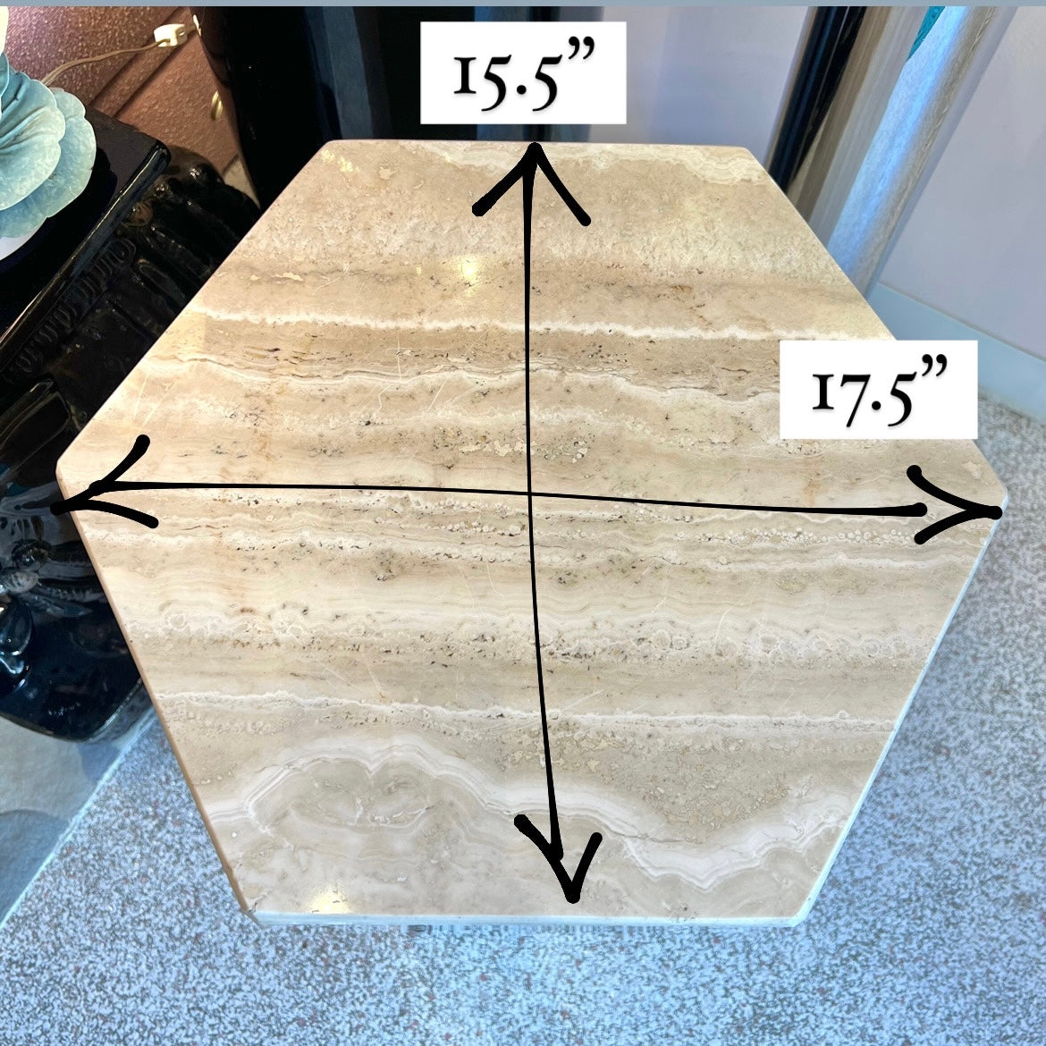 Vintage Hexagonal Travertine Pedestal