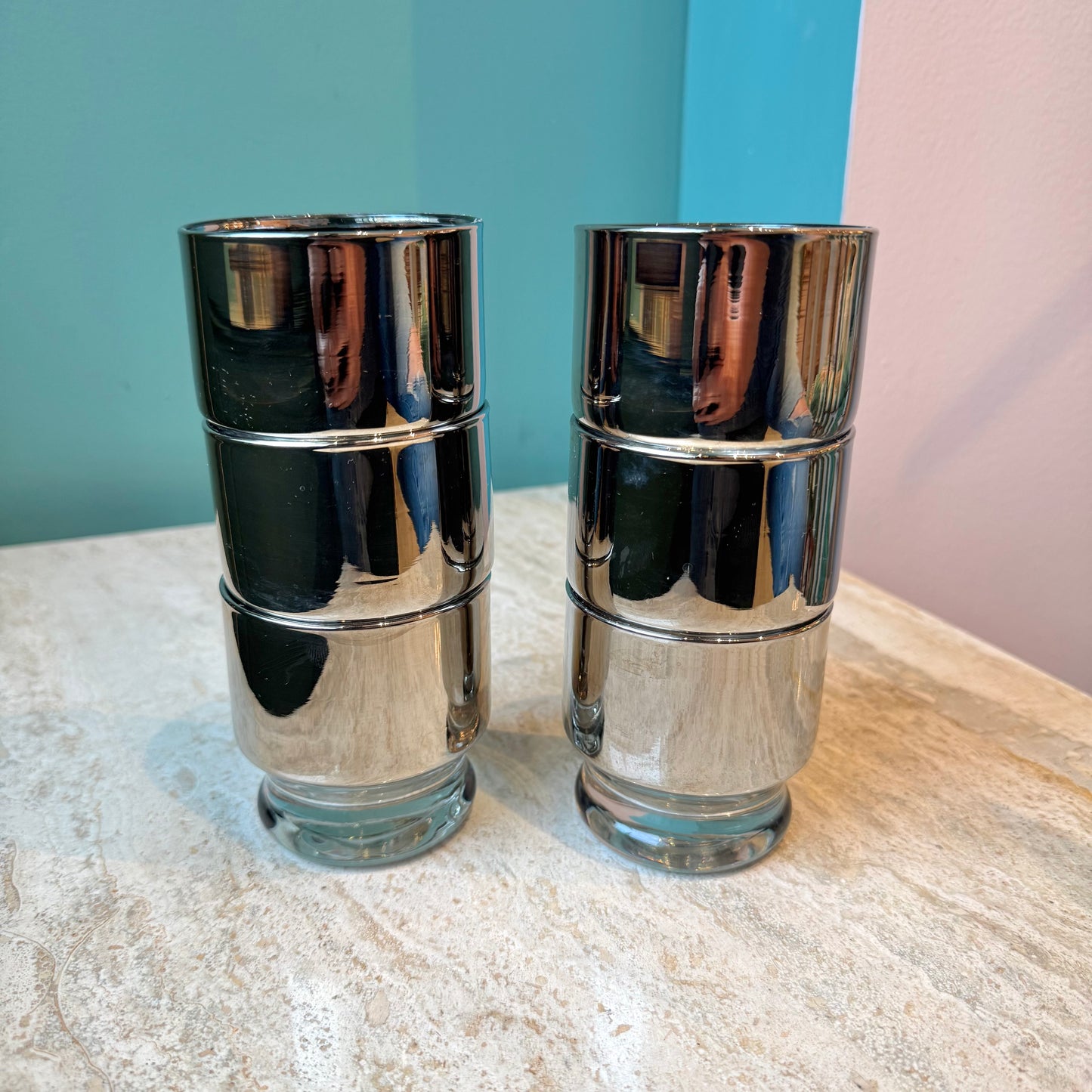 Vintage Set of 6 Dorothy Thorpe Style Silver Fade Cocktail Glasses