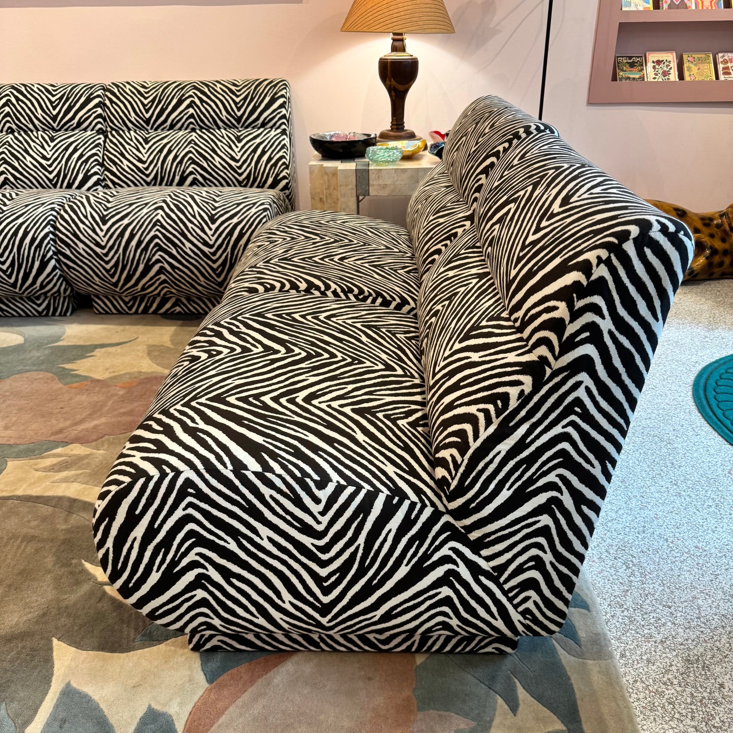 Vintage Zebra Modular Sectional Sofa/Slipper Chair Sold Per Piece