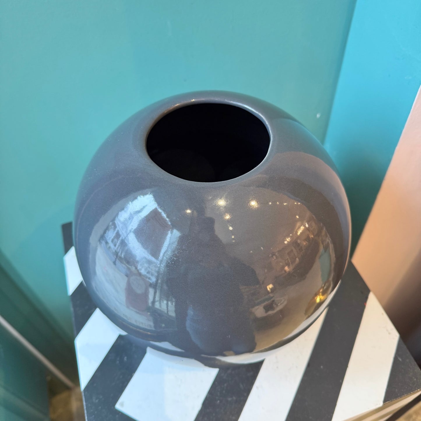 Vintage Dark Gray Orb Ceramic Vase