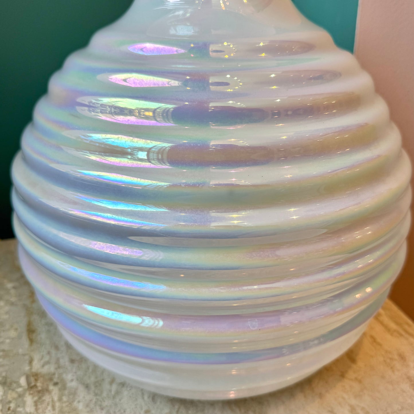 Vintage Opalescent Ribbed Glass Vase