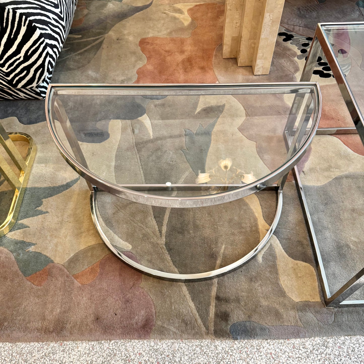 Vintage Three Piece Chrome and Glass Coffee Table