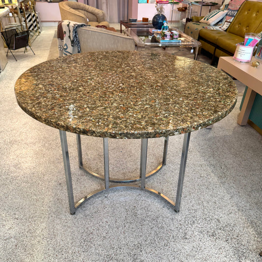Vintage Abalone Shell Resin and Chrome Circular Dining Table