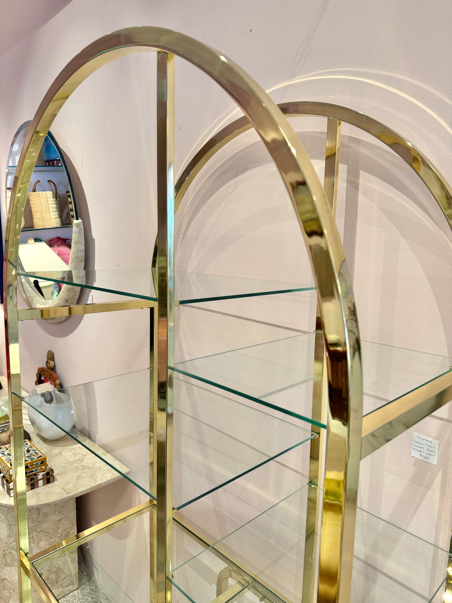 Vintage 1985 Arched Brass and Glass Etagere by DIA