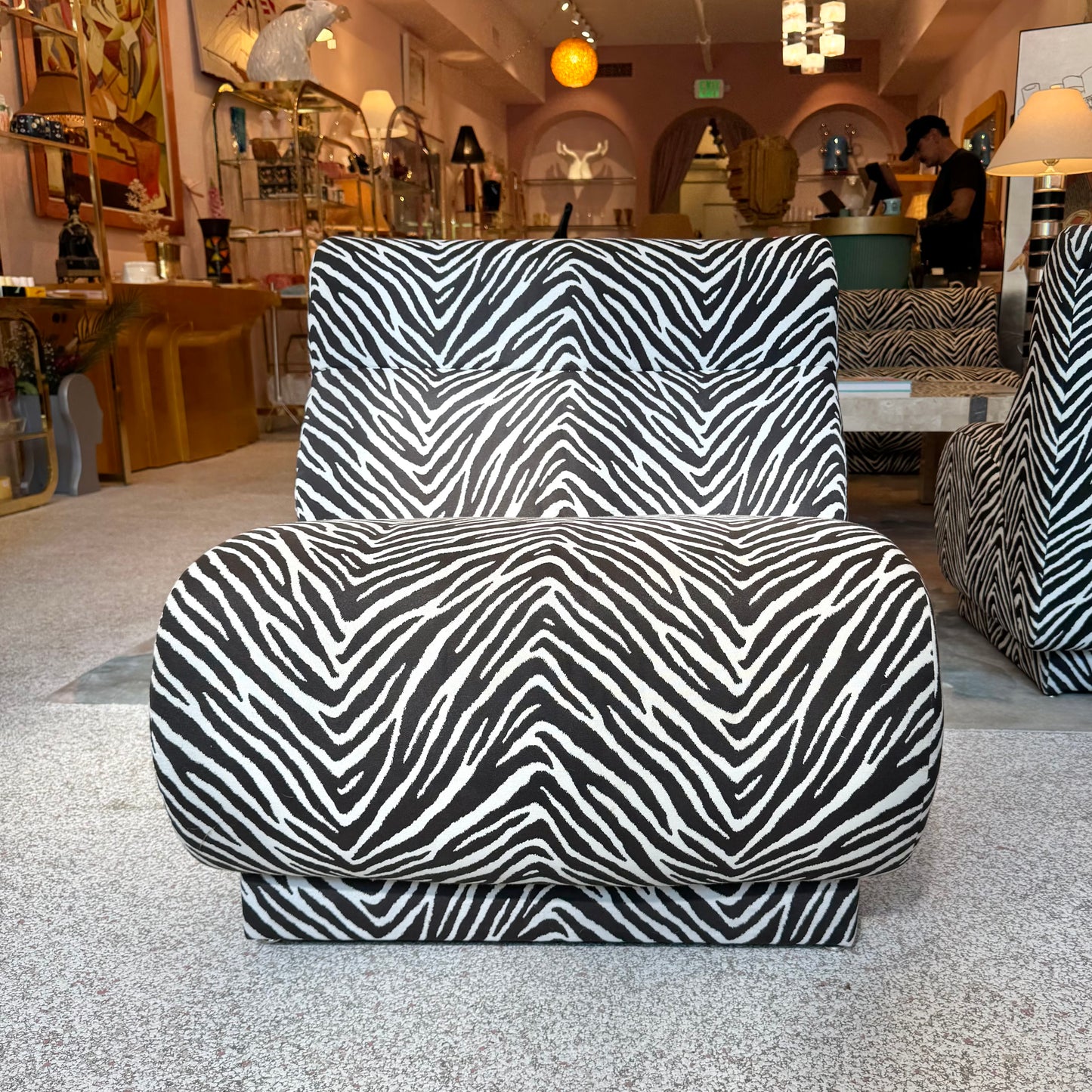 Vintage Zebra Modular Sectional Sofa/Slipper Chair Sold Per Piece