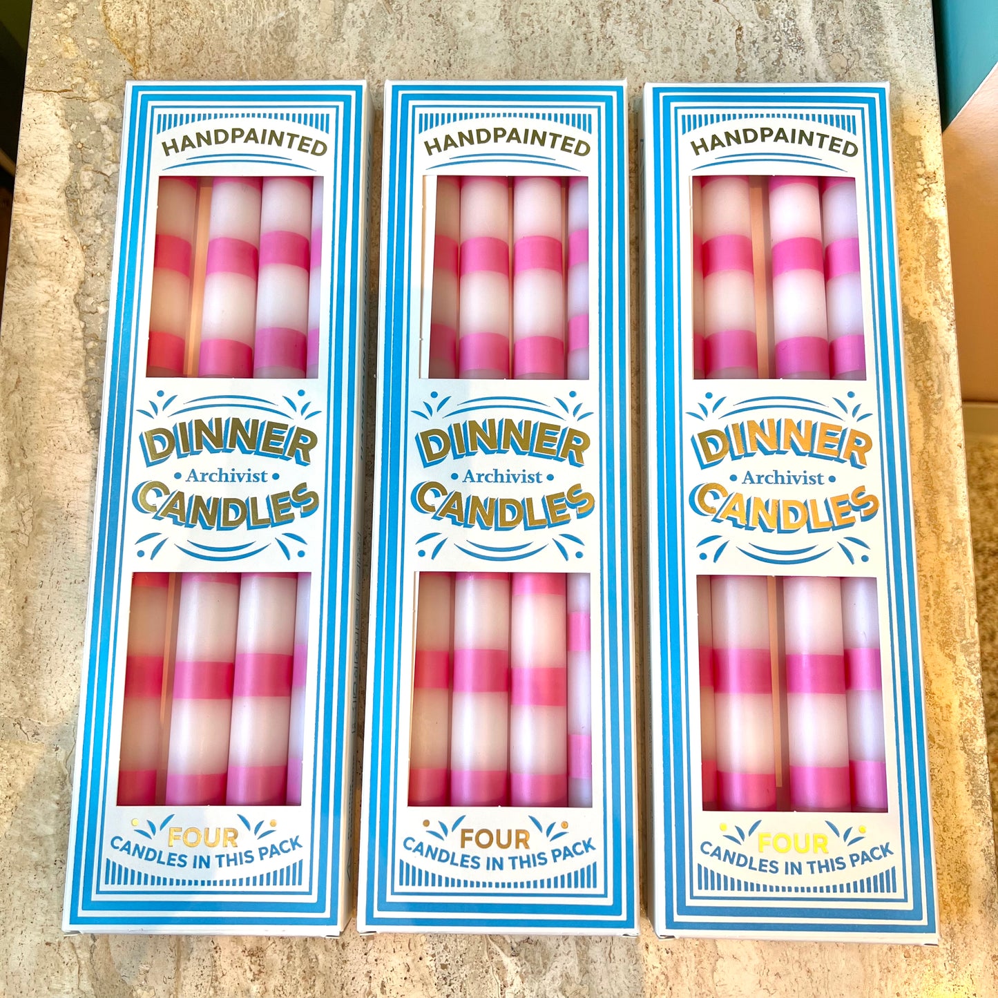 Pink Stripe Dinner Candle