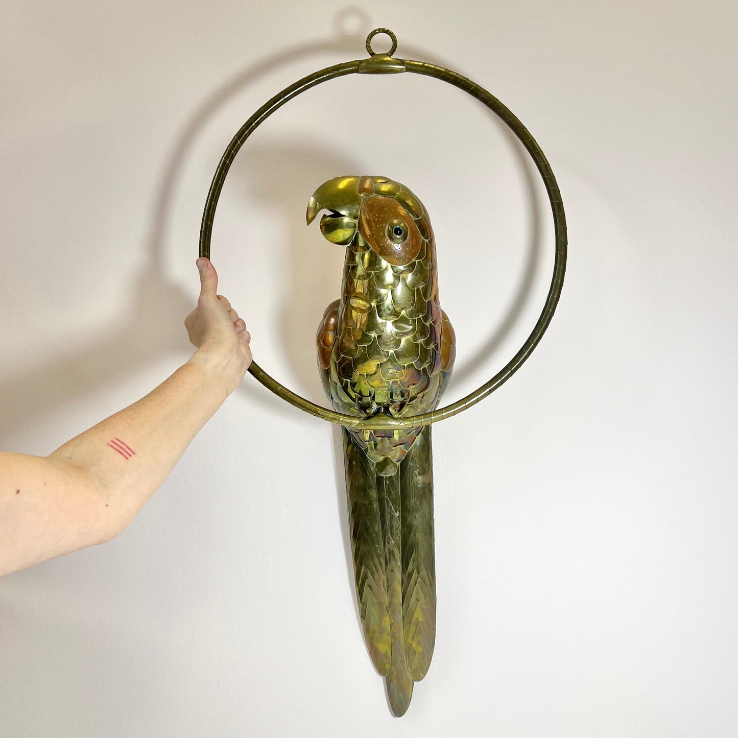 Mid Century Brass and Copper Parrot Bird Sculpture Attributed to Sergio Bustamante