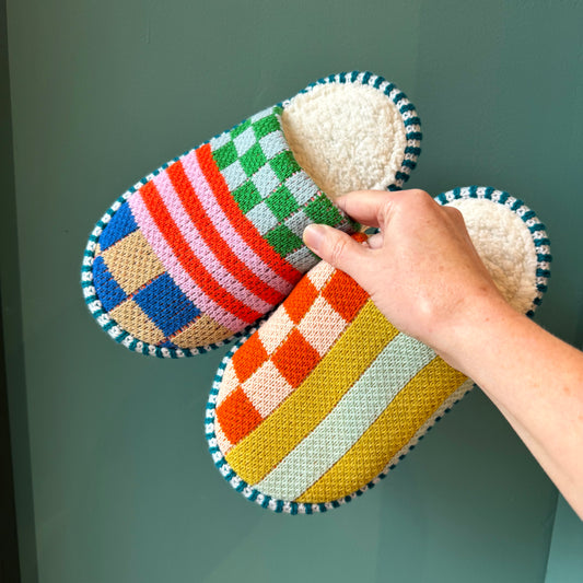 Pattern Patch Slide Slippers by Verloop Knits: Candy