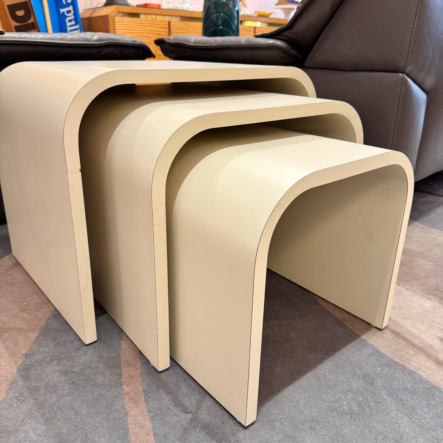 Set of 3 Vintage Cream Formica Waterfall Nesting Tables