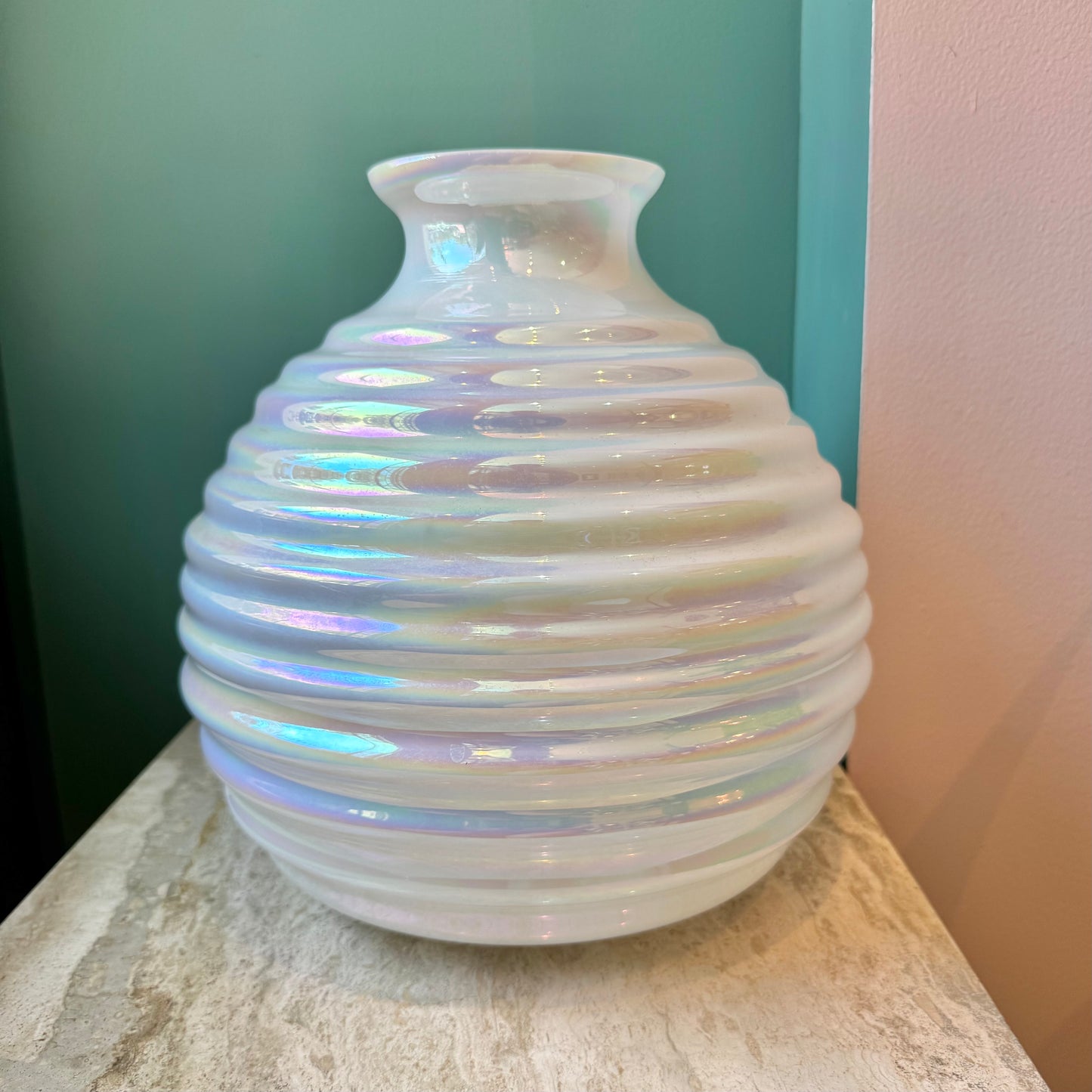 Vintage Opalescent Ribbed Glass Vase