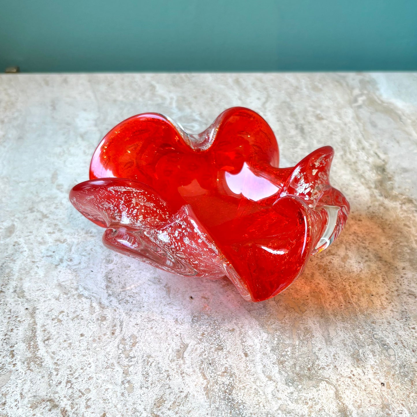 Vintage Orange and Silver Fleck Murano Glass Bowl