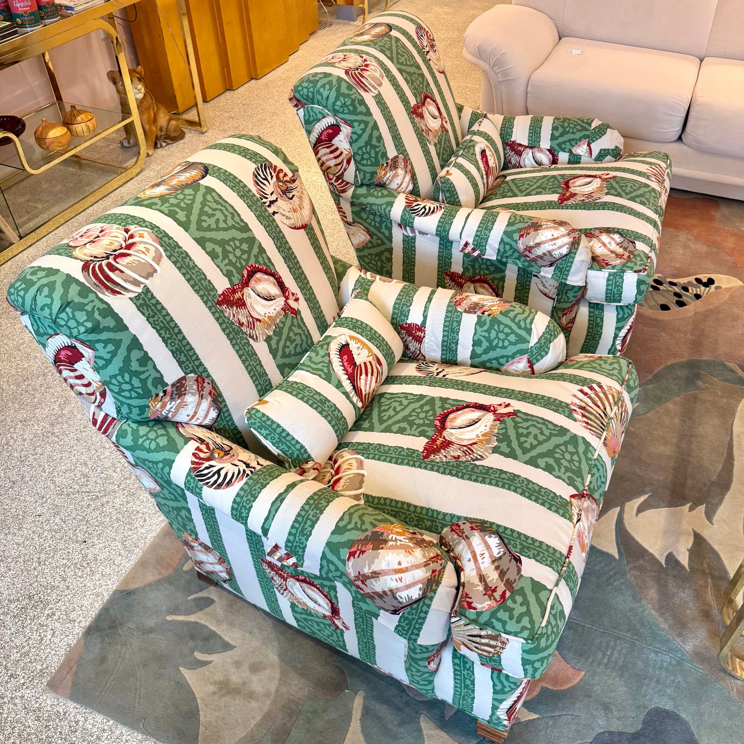 Vintage Green Stripe Shell Upholstered Armchair/item